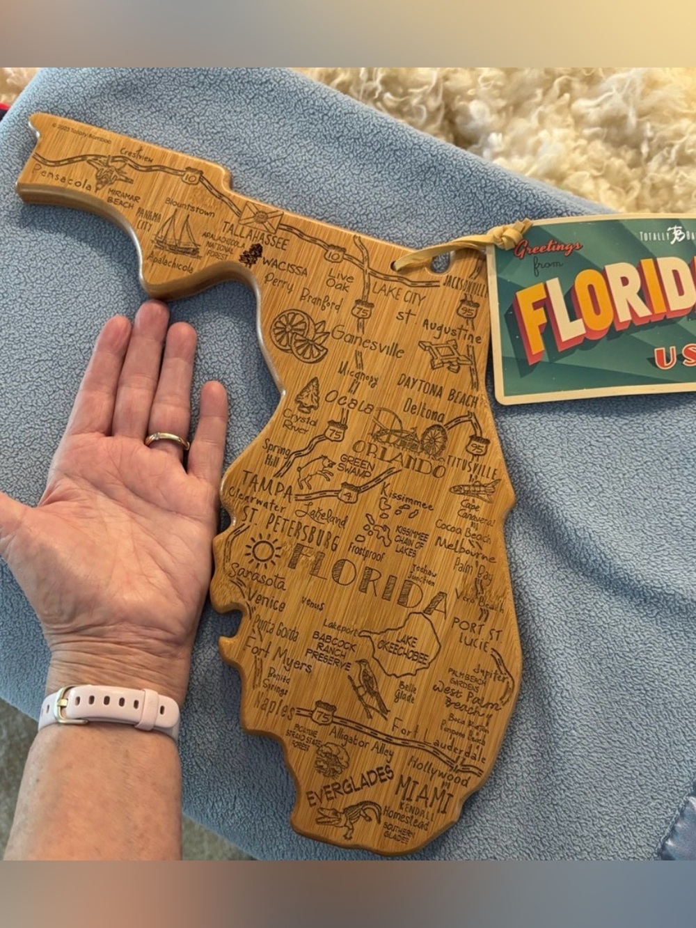 Totally Bamboo Florida State Map Charcuterie Cutting Board NWT
